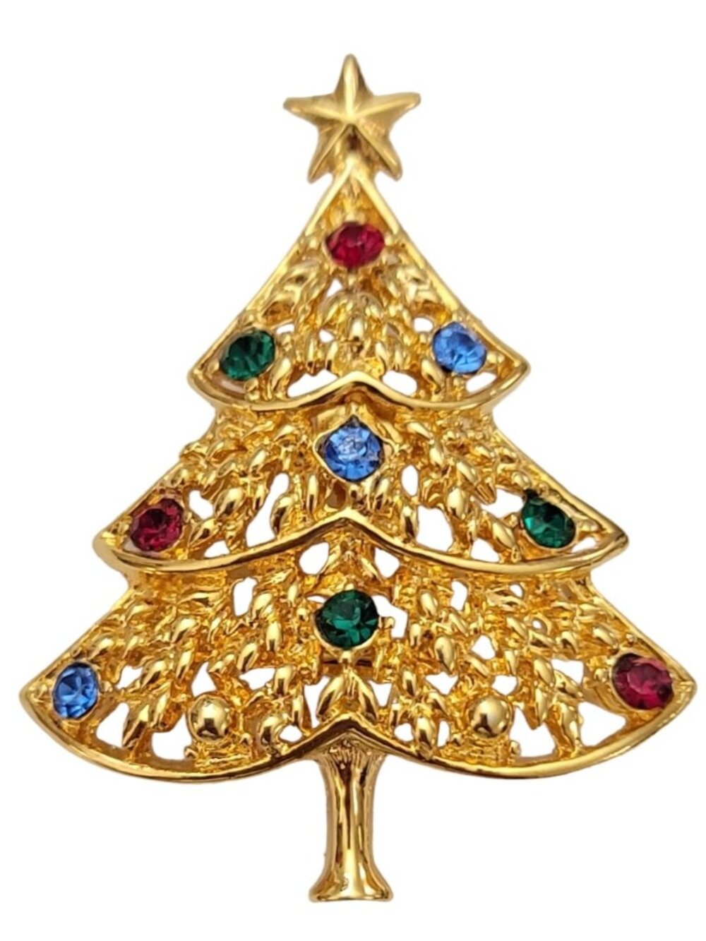 Eisenberg Ice Multi Color Rhinestone Christmas Tree Pin Brooch, Signed K342